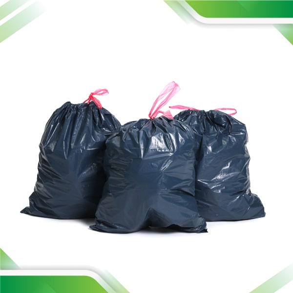 Responsible and compostable black garbage bags, offering an eco-friendly waste disposal solution for conscious consumers.