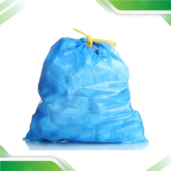 Responsible and compostable blue garbage bags, offering an eco-conscious waste disposal solution for environmentally aware consumers.