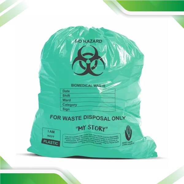 Sustainable and compostable green waste bags designed for biomedical use, providing an eco-conscious solution for healthcare facilities and professionals.