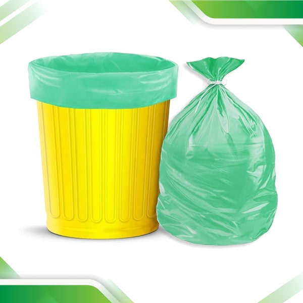 Earthy and compostable green garbage bags, offering an eco-conscious waste disposal solution for environmentally aware consumers.