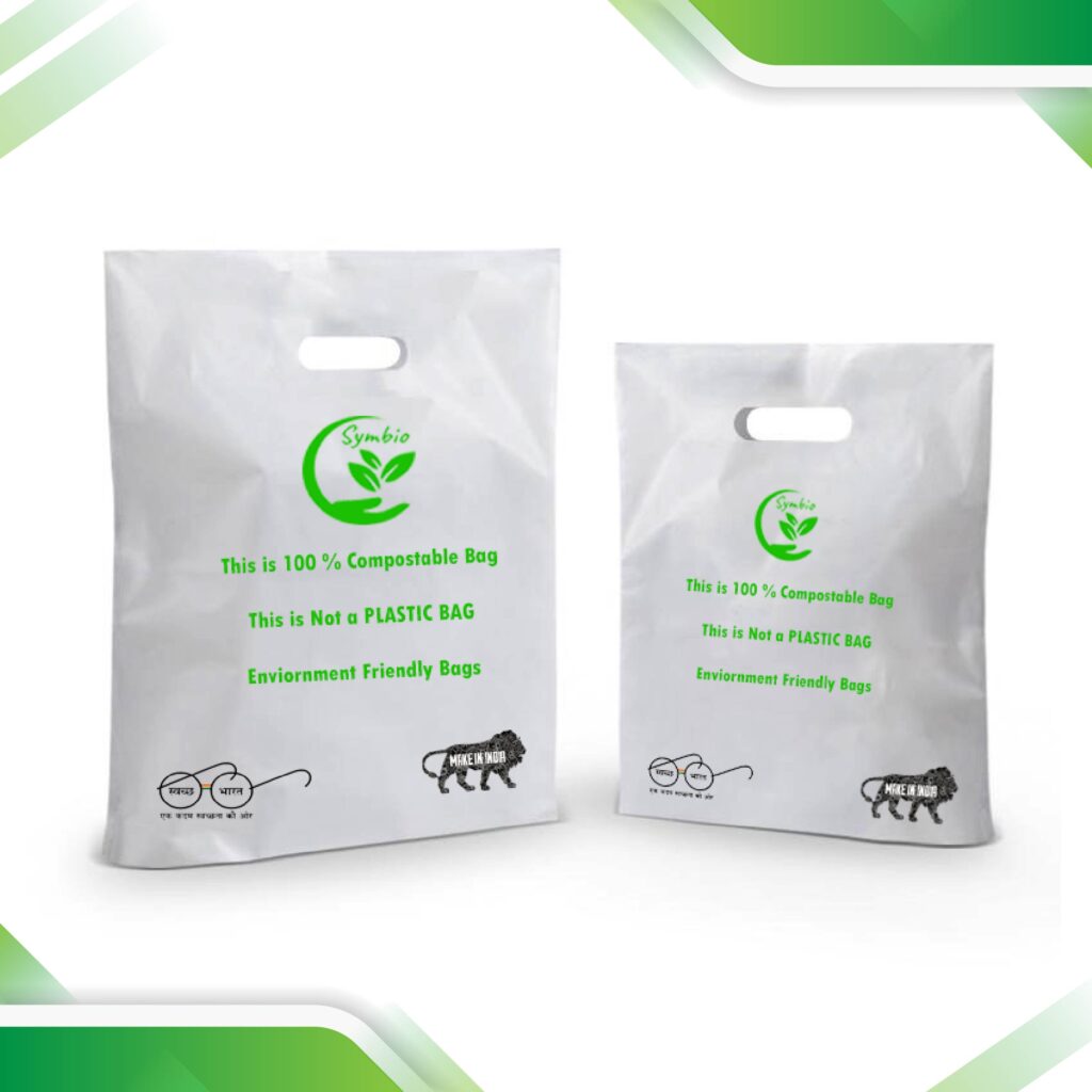 Sustainable and compostable D-cut carry bags, ideal for eco-friendly shopping.