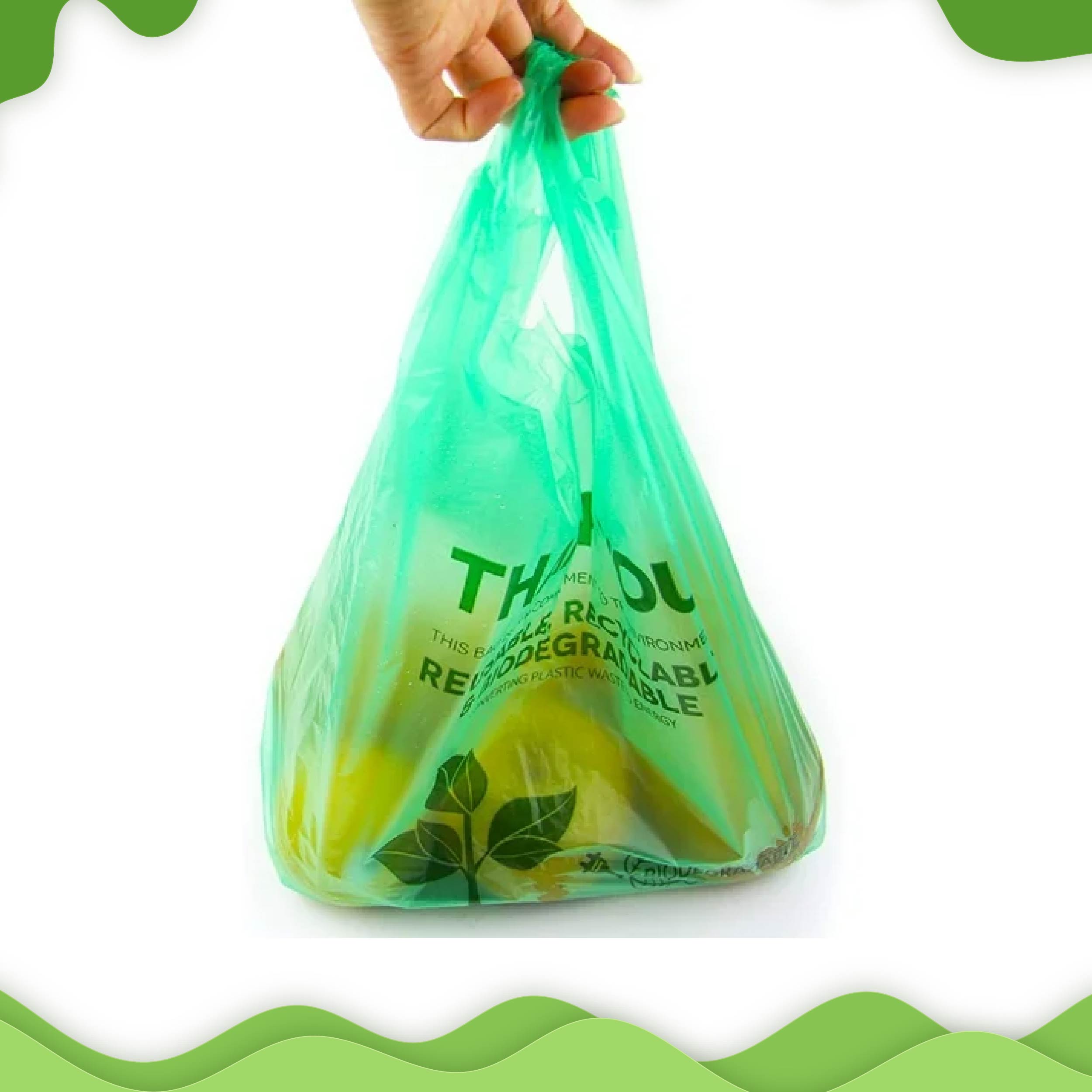 Stylish and sustainable Oxo biodegradable U-cut green bags, offering an eco-conscious choice for mindful consumers.